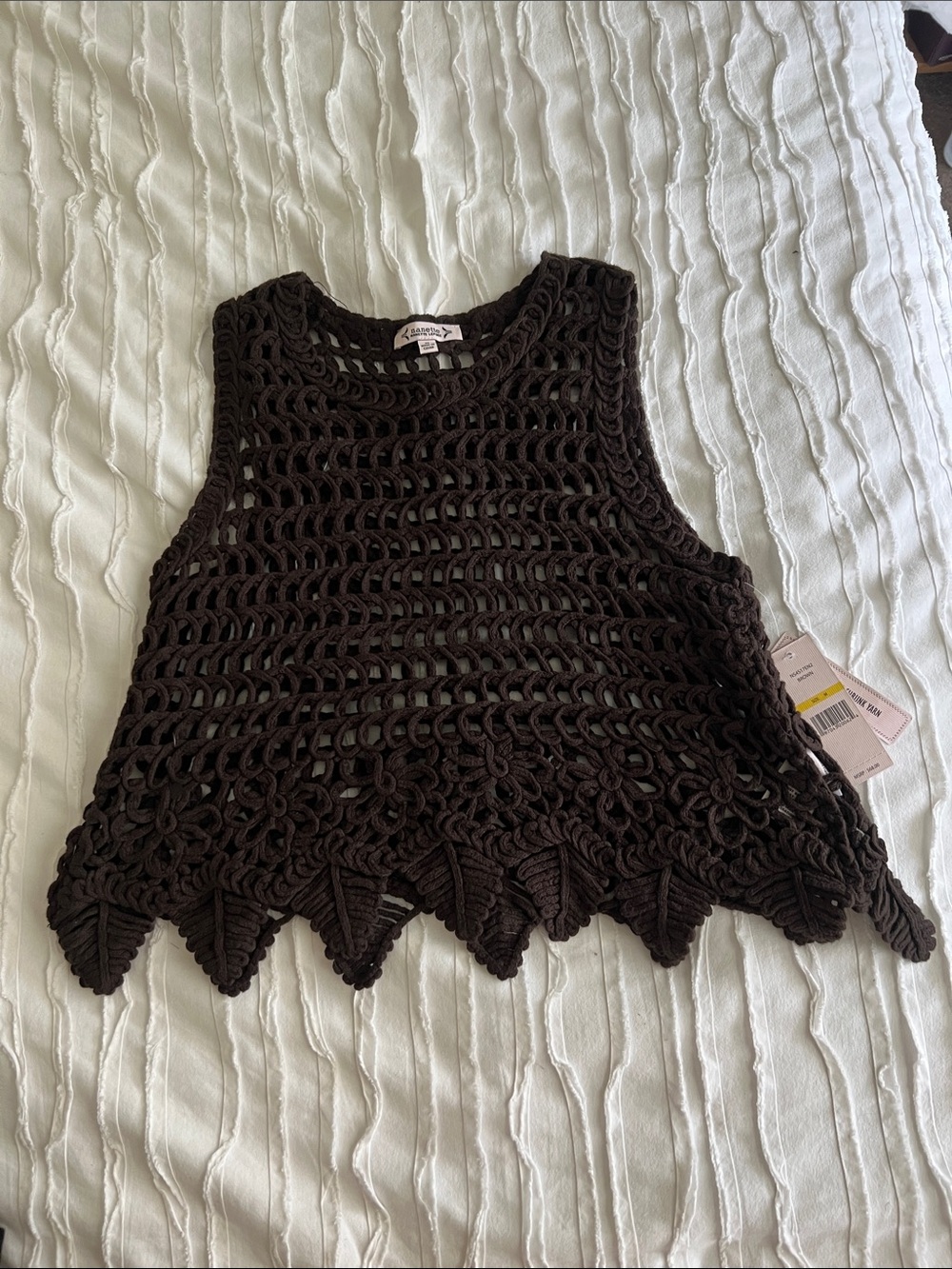 Nanette Lepore Brown Open-Knit Crochet Top